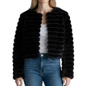Faux Fur Bolero Black Silky Lined Medium